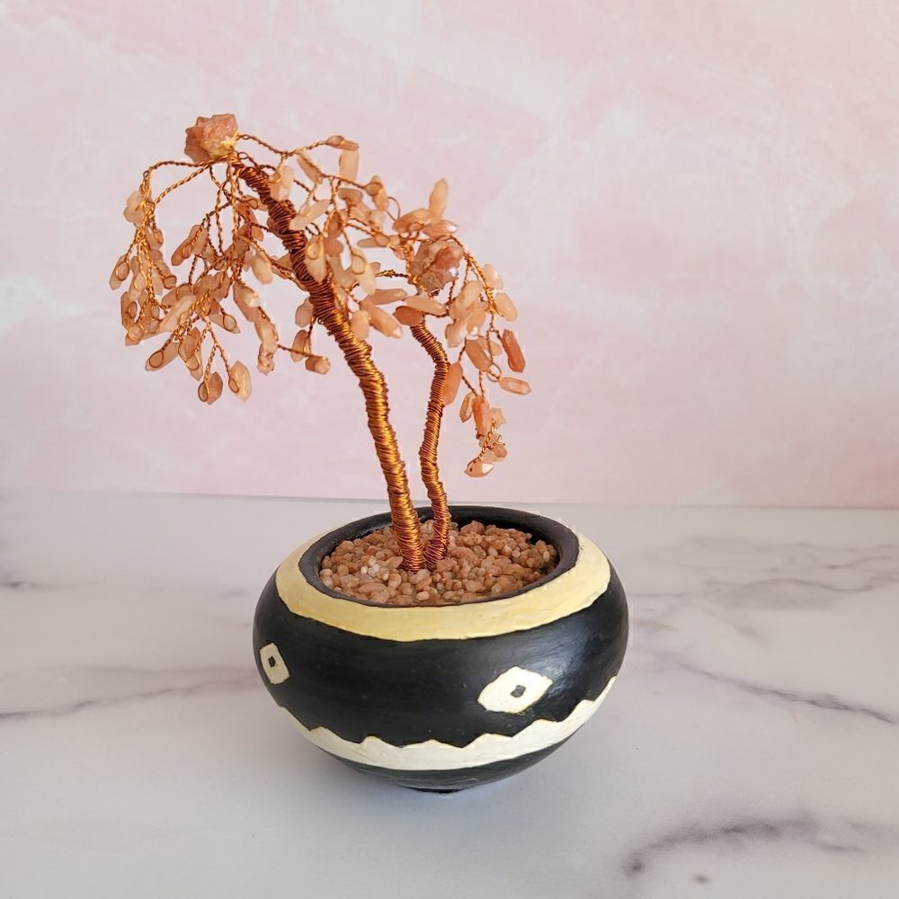 Peach wire tree geometric pottery vase decor